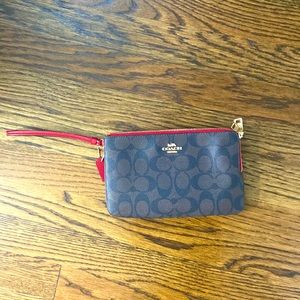 COPY - COACH Signature PVC Double Zip Wallet Wristlet (IM/Brown 1941 Red)